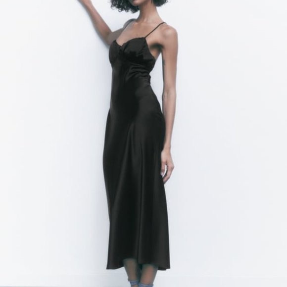 Zara SATIN LINGERIE STYLE DRESS - Picture 2 of 6